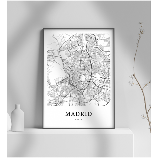 Εκτύπωση σε Αφίσα φωτογραφικό Χαρτί Madrid Spain Map black and white