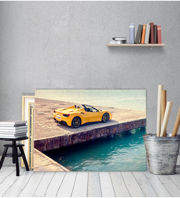 Πίνακας Καμβάς κίτρινο γρήγορο αυτοκίνητο Yellow Fast Car ferrari