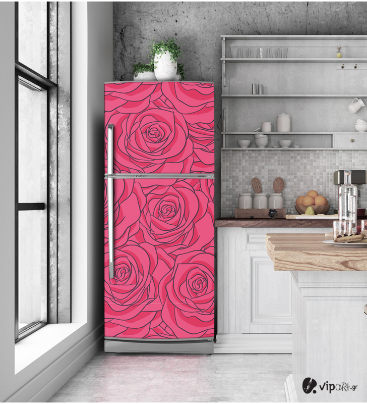 Αυτοκόλλητο Ψυγείου με εκτύπωση ρόζ "Rose Pattern"