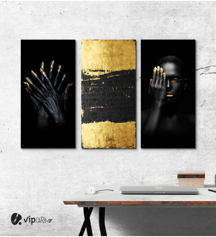 Σύνθεση με Πίνακες σε Καμβά Gold and Black beauty 3 τεμάχια 40x80