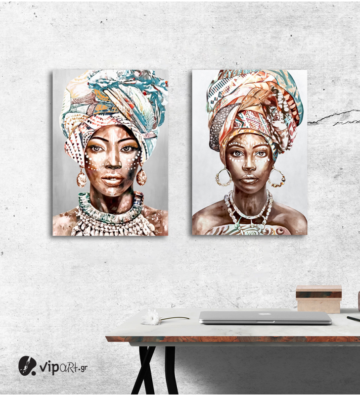 Σύνθεση με πίνακες Καμβάδες : Portrait African Women - 2 Τεμάχια 70x 50