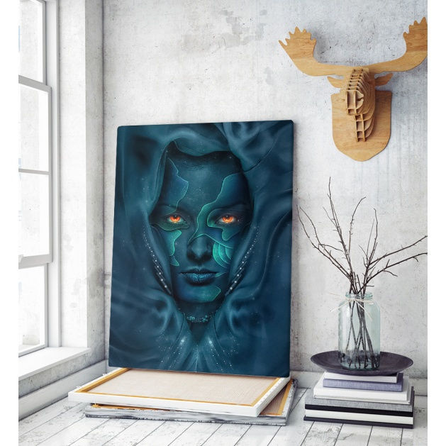 Πίνακας σε Καμβά : woman portrait blue face red eyes