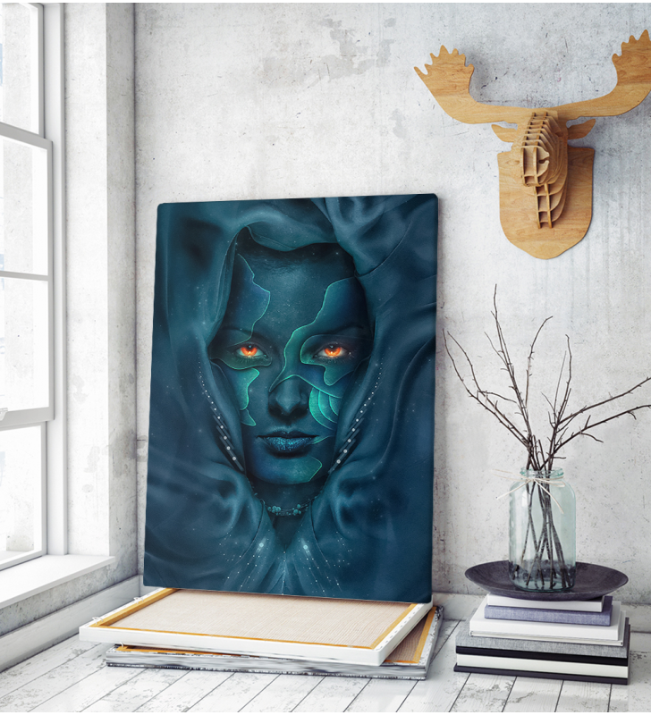 Πίνακας σε Καμβά : woman portrait blue face red eyes