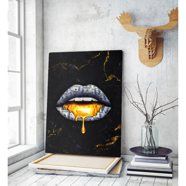Πίνακας σε Καμβά : Lips dripping gold