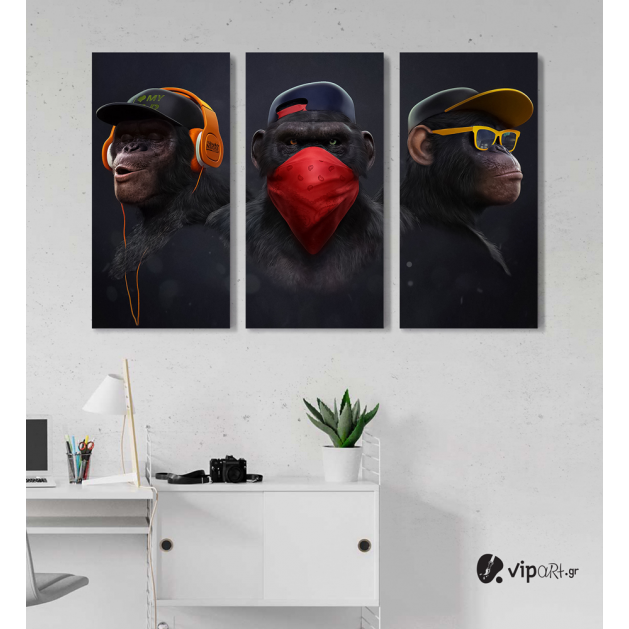 Σύνθεση με Πίνακες σε Καμβά 3 monkeys 3 τεμάχια 40x80