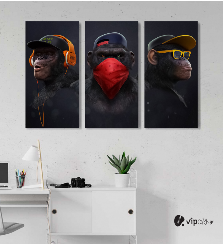 Σύνθεση με Πίνακες σε Καμβά 3 monkeys 3 τεμάχια 40x80