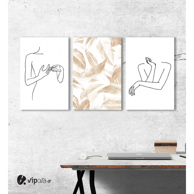 Σύνθεση Με Πίνακες Καμβάδες 60x40 - 3 Τεμάχια - Minimal woman Flower