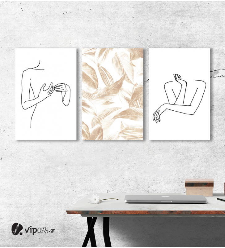 Σύνθεση Με Πίνακες Καμβάδες 60x40 - 3 Τεμάχια - Minimal woman Flower