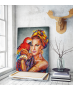 Πίνακας σε Καμβά : woman parrot portrait painting