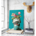 Πίνακας σε Καμβά :  Minimal creative woman flowers cyan