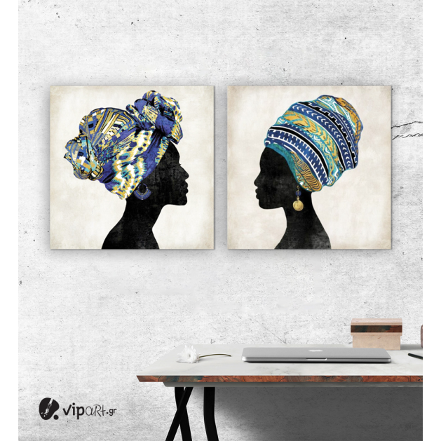 Σύνθεση Με Πίνακες Καμβάδες 60x60 - 2 Τεμάχια - African Women 2
