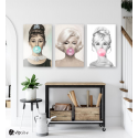Σύνθεση Με Πίνακες Καμβάδες 60x40 - 3 Τεμάχια - marilyn monroe audrey hepburn Brigitte Bardot bubble gum
