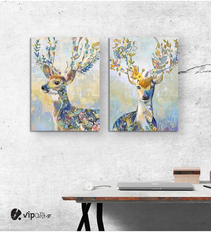 Σύνθεση με πίνακες Καμβάδες : colourful deer - 2 Τεμάχια 70x 50