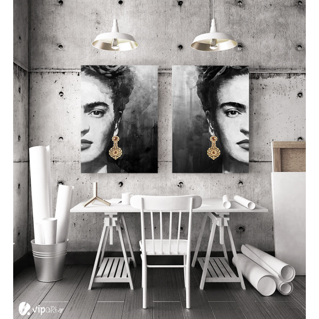 Σύνθεση με πίνακες Καμβάδες : Frida Kahlo Portrait Half Face - 2 Τεμάχια 70x 50