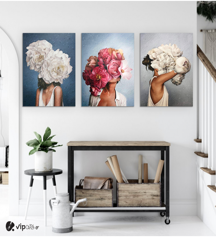 Σύνθεση Με Πίνακες Καμβάδες 60x40 - 3 Τεμάχια - Blossom & Women 2