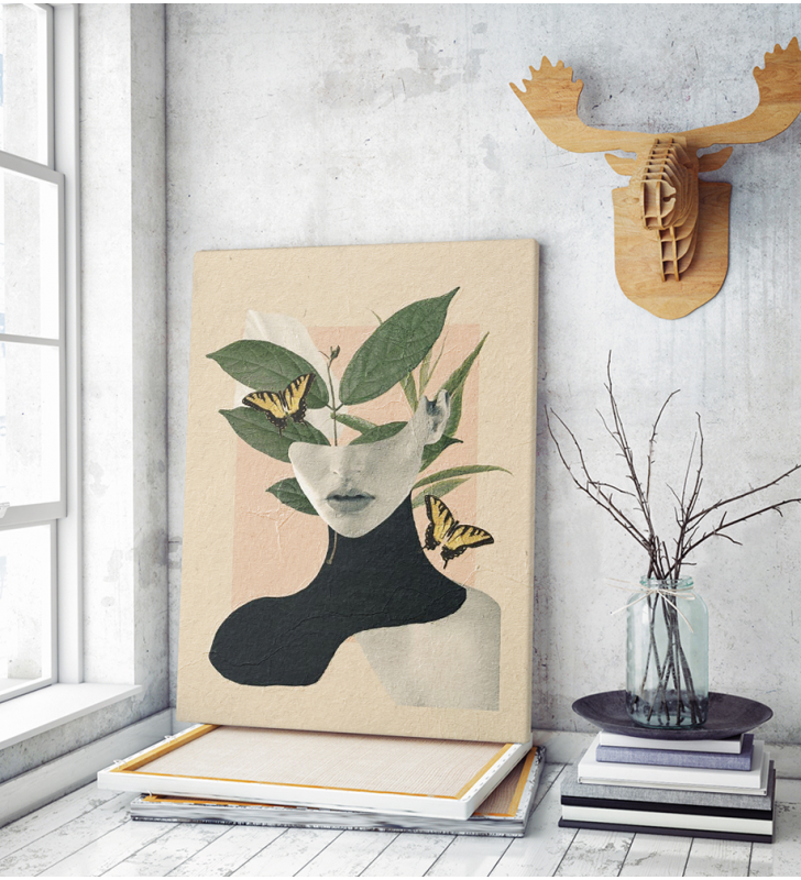 Πίνακας σε Καμβά : Butterflies Woman Collage