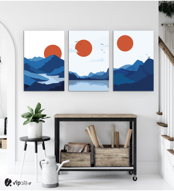 Σύνθεση Με Πίνακες Καμβάδες 60x40 - 3 Τεμάχια - Mountain Sunset Minimalist