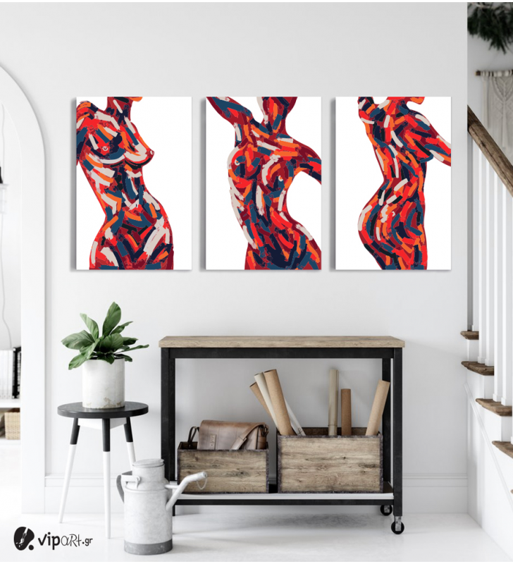 Σύνθεση Με Πίνακες Καμβάδες 60x40 - 3 Τεμάχια - Female Body Art