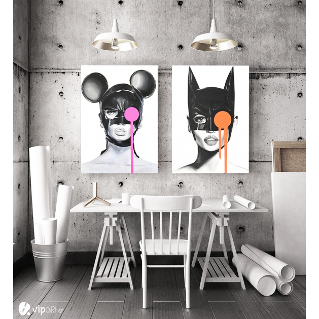 Σύνθεση με πίνακες Καμβάδες : Mask Catwoman and Mini - 2 Τεμάχια 70x50