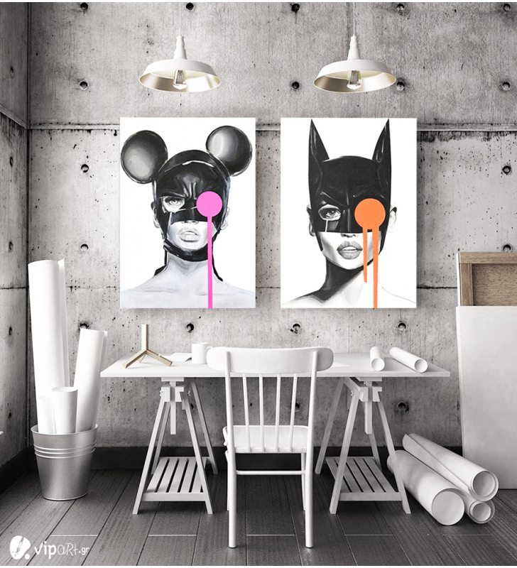 Σύνθεση με πίνακες Καμβάδες : Mask Catwoman and Mini - 2 Τεμάχια 70x50