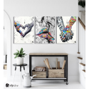 Σύνθεση Με Πίνακες Καμβάδες 70x50 - 3 Τεμάχια - Street Graffiti Art Heart Kiss Hand