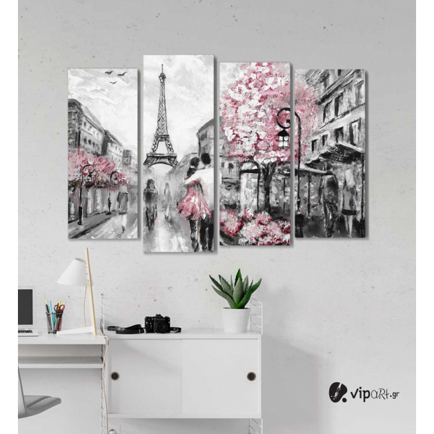 Πίνακας Καμβάς Τετράπτυχος Paris painting selective color