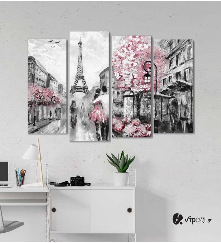 Πίνακας Καμβάς Τετράπτυχος Paris painting selective color