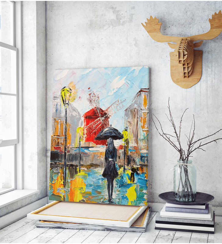 Πίνακας σε Καμβά : Women Umbrella red windmill